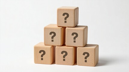 question mark icon on wooden cubes on white background, Q and A, questions and answers concept.