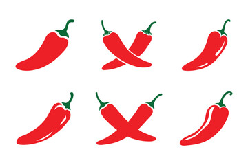 set of red hot chili peppers icon vector, hot paprika icon vector isolated on white background