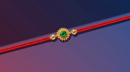 Traditional Rakhi thread with beads and embellishments, isolated PNG – top view, clean, Sibling Festival, rakhi celebration, rakshabandhan	