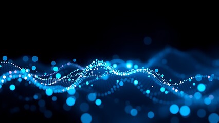 Futuristic data visualization with glowing blue particles on a dark background, symbolizing advanced technology.