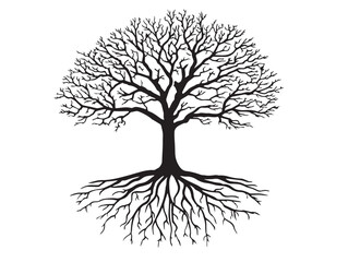 Elegant tree and roots symbol in outline format