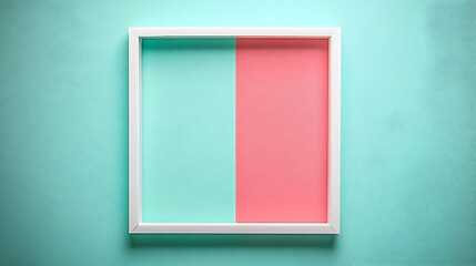 White square frame with mint and pink background