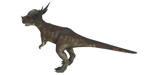 Dinosaur with horned crest in profile view.