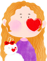 Cute Girl Blowing a Kiss with Her bunny in Hand