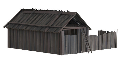 Fototapeta premium Wooden shack with fence and ladder.