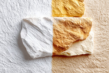 Decorative plaster stone showing different colors and textures, creating an interesting visual effect for interior design projects