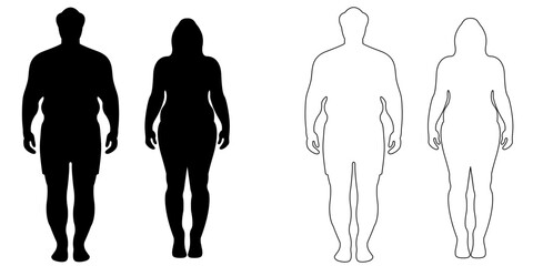 Plus Size Male and Female Silhouette and Outline Body Shape Vector