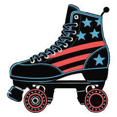 Vector art of a roller skate with stars and stripes is isolated on white background