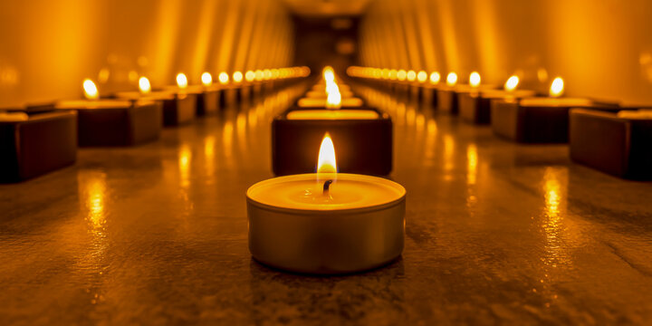 Rows of lit tealight candles creating a warm and inviting ambiance - Powered by Adobe