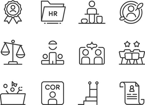 Collection of human resources and business management icons representing various concepts