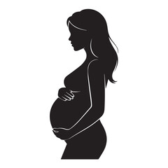 Vector art of a silhouette of a pregnant woman standing gracefully, isolated on white background