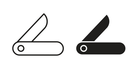 Swiss Knife icon. Stroke and Glyph pictogram. Vector illustration on white background
