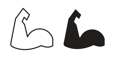 Strong arm icon. Stroke and Glyph pictogram. Vector illustration on white background