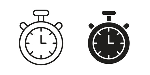 Stopwatch icon. Stroke and Glyph pictogram. Vector illustration on white background