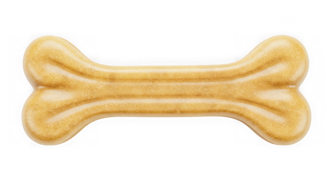 A single bone shaped dog biscuit with textured surface isolated on transparent background