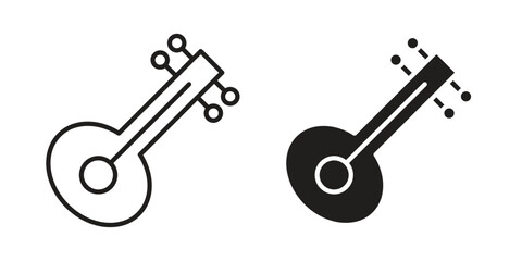 Sitar icon. Stroke and Glyph pictogram. Vector illustration on white background