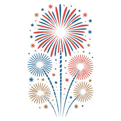 Vector art of a vibrant display of fireworks illuminates the night sky, isolated on white background
