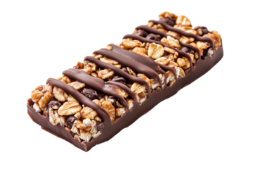 A single, large chocolate-covered rice bar with an almost pure white isolated on a transparent background in PNG format.