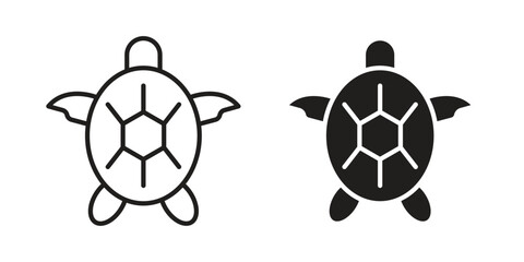 Sea turtle icon. Stroke and Glyph pictogram. Vector illustration on white background