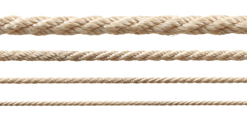 Ropes of different thickness isolated on white, set