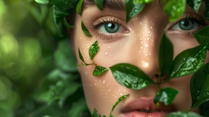 Ayurvedic facial spa with leaf application for rejuvenation and calm skin therapy