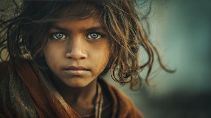 Portrait of Sad Indian Girl in Outdoor Village Environment