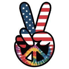 Vector art of an american flag peace sign with tiedye, isolated on white background