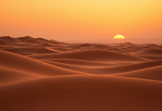 Minimalist abstract desert dune landscape in warm sunset tones ,  yellow,  texture