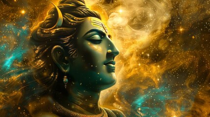 Radiant Golden Face of Lord Shiva – Divine Hindu God in Calm Expression