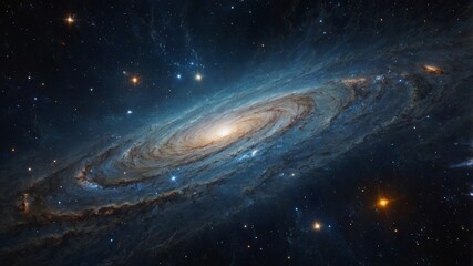 Fototapeta premium The majestic spiral galaxy unveils its celestial beauty in a breathtaking cosmic display.