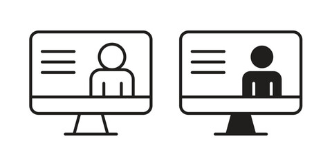 Online course icon. Stroke and Glyph pictogram. Vector illustration on white background