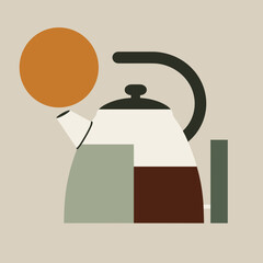 Obraz premium Abstract kettle and geometric shapes in modern color palette 