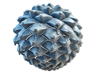 Scaled sphere with ice and water droplets isolated on a transparent background