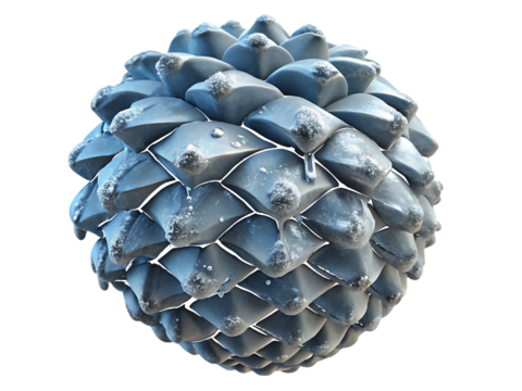 Scaled sphere with ice and water droplets isolated on a transparent background