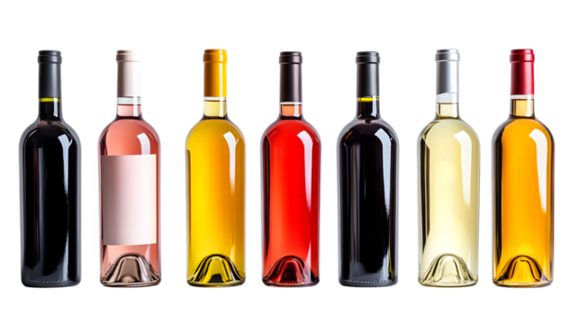 Assortment Of Wine Bottles: Red Rose, White, Amber Colors, Variety