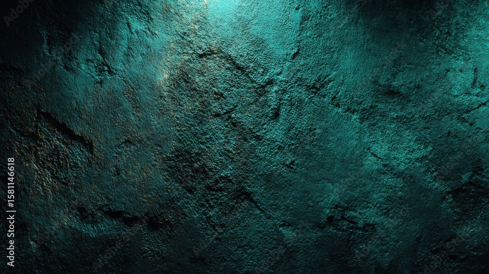 Poster a textured teal wall reveals intricate patterns under natural lighting, creating a visually striking