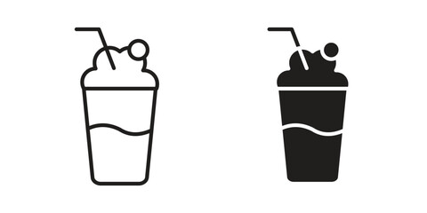 Milkshake icon. Stroke and Glyph pictogram. Vector illustration on white background