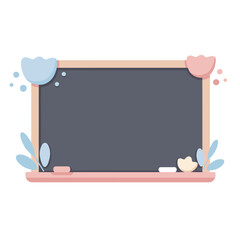 Cute chalkboard frame with floral decorations in pastel colors  