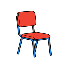 Red chair with blue metal frame in minimalistic design  