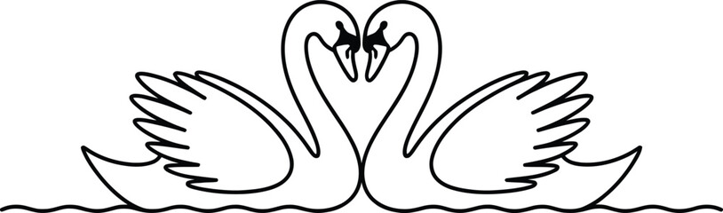One Line Drawing of Two Swans Forming a Heart Shape with Their Necks, Symbolizing Love and Romantic Connection