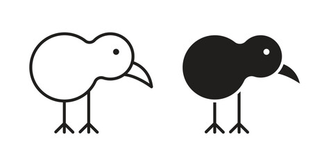 Kiwi bird icon. Stroke and Glyph pictogram. Vector illustration on white background