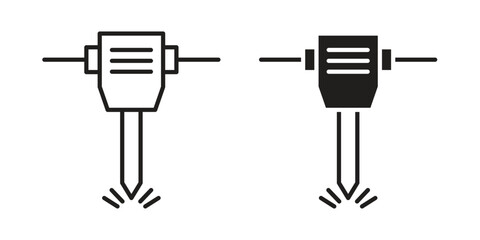 Hydraulic breaker icon. Stroke and Glyph pictogram. Vector illustration on white background