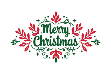 Elegant merry christmas greeting with festive red and green ornaments