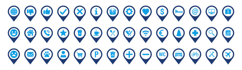 Map Pin Icon Set Location Marker Symbol Pointer Vector Illustration on Transparent Background