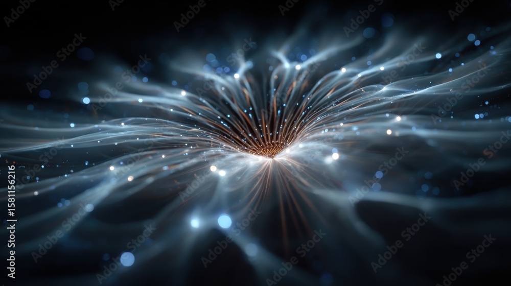 Poster a captivating display of swirling luminous particles creates a dynamic cosmic effect in a dark space
