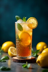 Lemon Iced Tea in Textured Glass with Mint Garnish