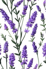 Fototapeta premium Lavender on white background cartoonish seamless pattern