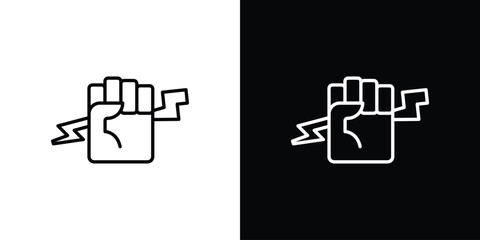Hand with Power icon thin line symbol on white background. Editable stroke vector illustration