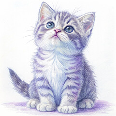 Fototapeta premium Cute Kitten: Watercolor Painting of a Gray Tabby