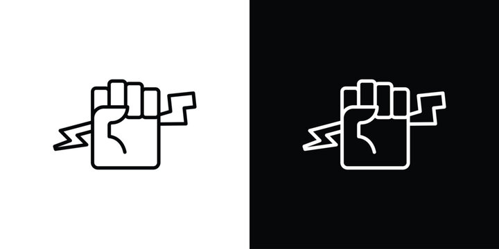 Hand with Power icon thin line symbol on white background. Editable stroke vector illustration